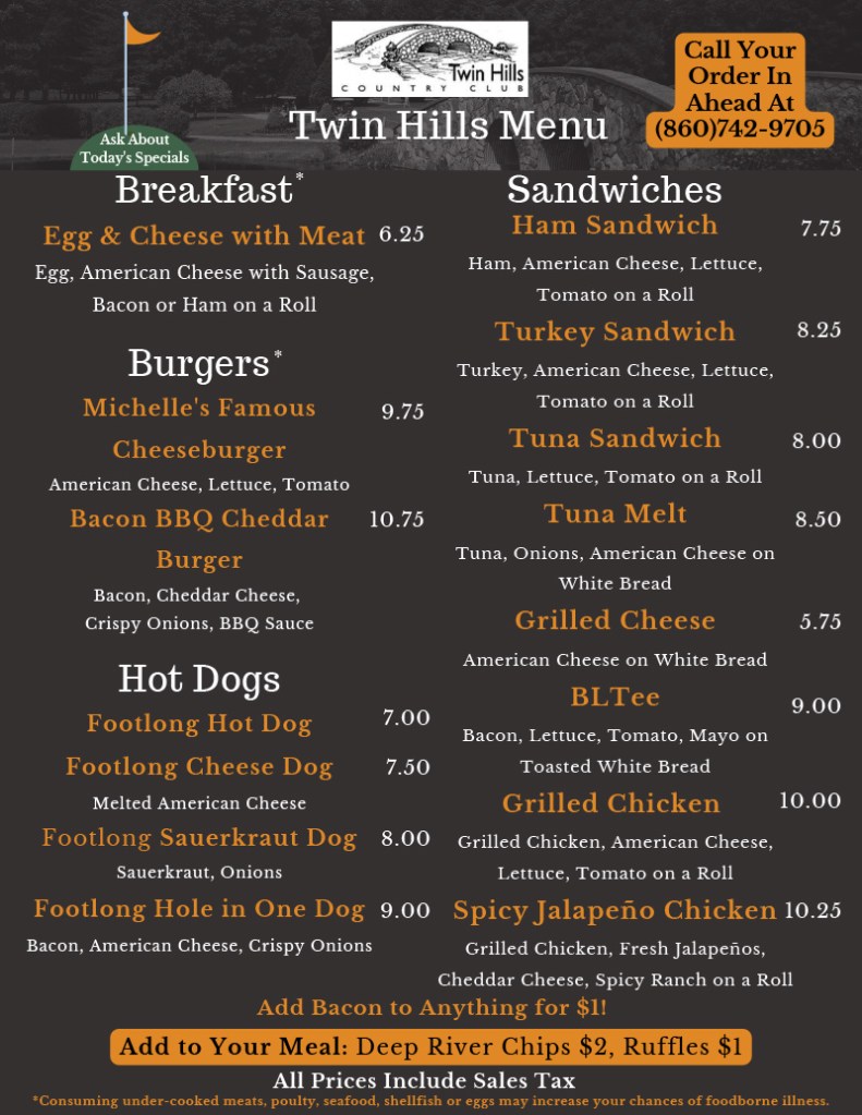 Twin Hills menu. Click for more information.