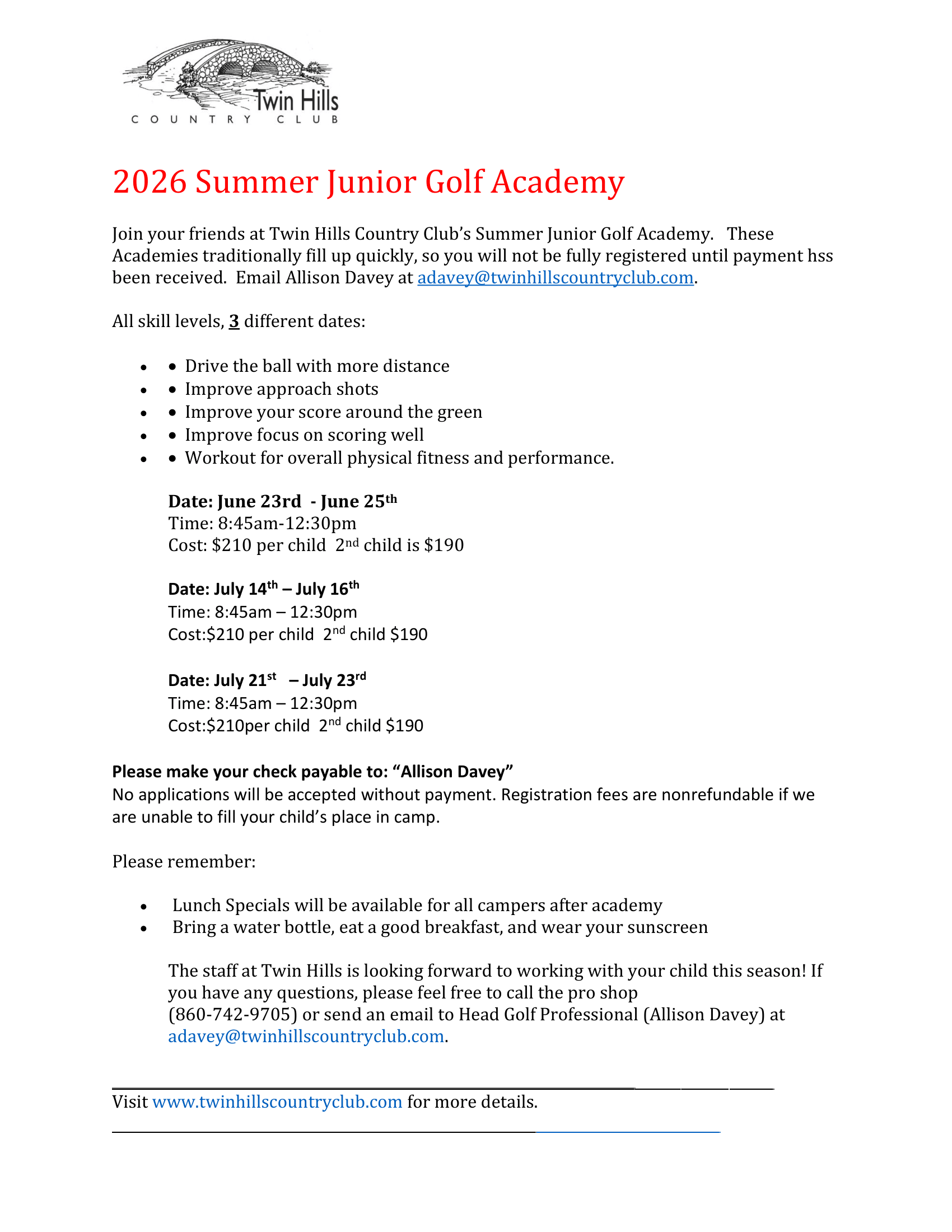 2026 junior golf Academy Application